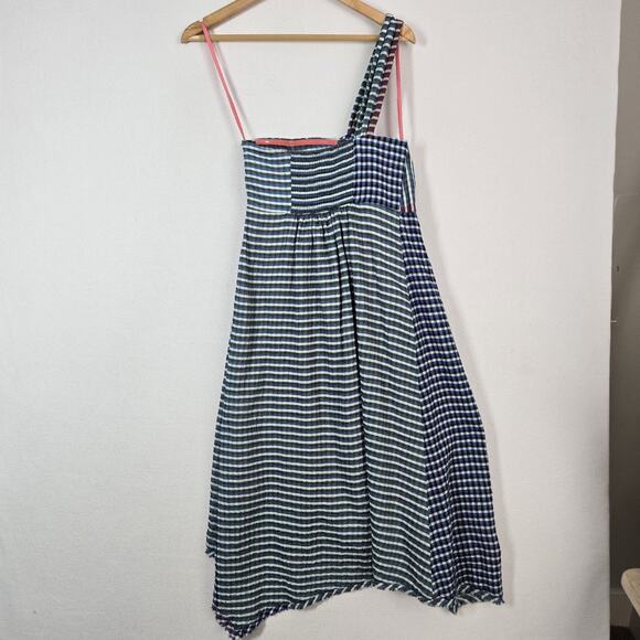 Anthro Maeve Waverly Midi Plaid One Shoulder Dress sz 2 Blue Multi Hanky Hem - Picture 7 of 15